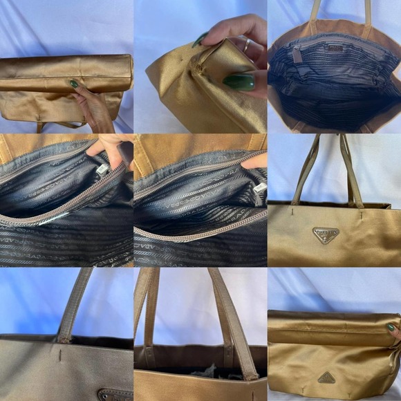RARE Authentic Golden Satin Prada Tote Bag with Prada Emblem - Picture 4 of 4